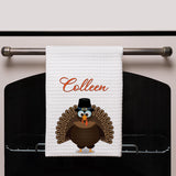 Waffle Weave Towel 16" x 24" with Thanksgiving Turkey and any name or custom text
