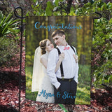your wedding photo on a custom garden flag