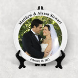 Your wedding photo with names and date on a porcelain keepsake plate