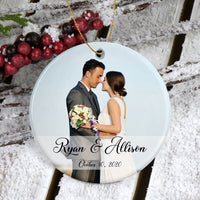 Your Wedding Photo on a Porcelain Christmas Ornament along with your personalized names and wedding date