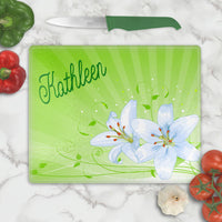 Personalized Easter Lily Glass Cutting Boards