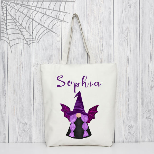 Gnome Witch Tote Bag personalized with any name
