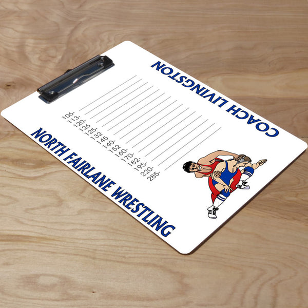 Personalized wrestling coach clipboard. add name and team name or custom text