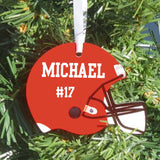 Personalized Helmet  Christmas Ornament with Name and Jersey Number  on Side 1